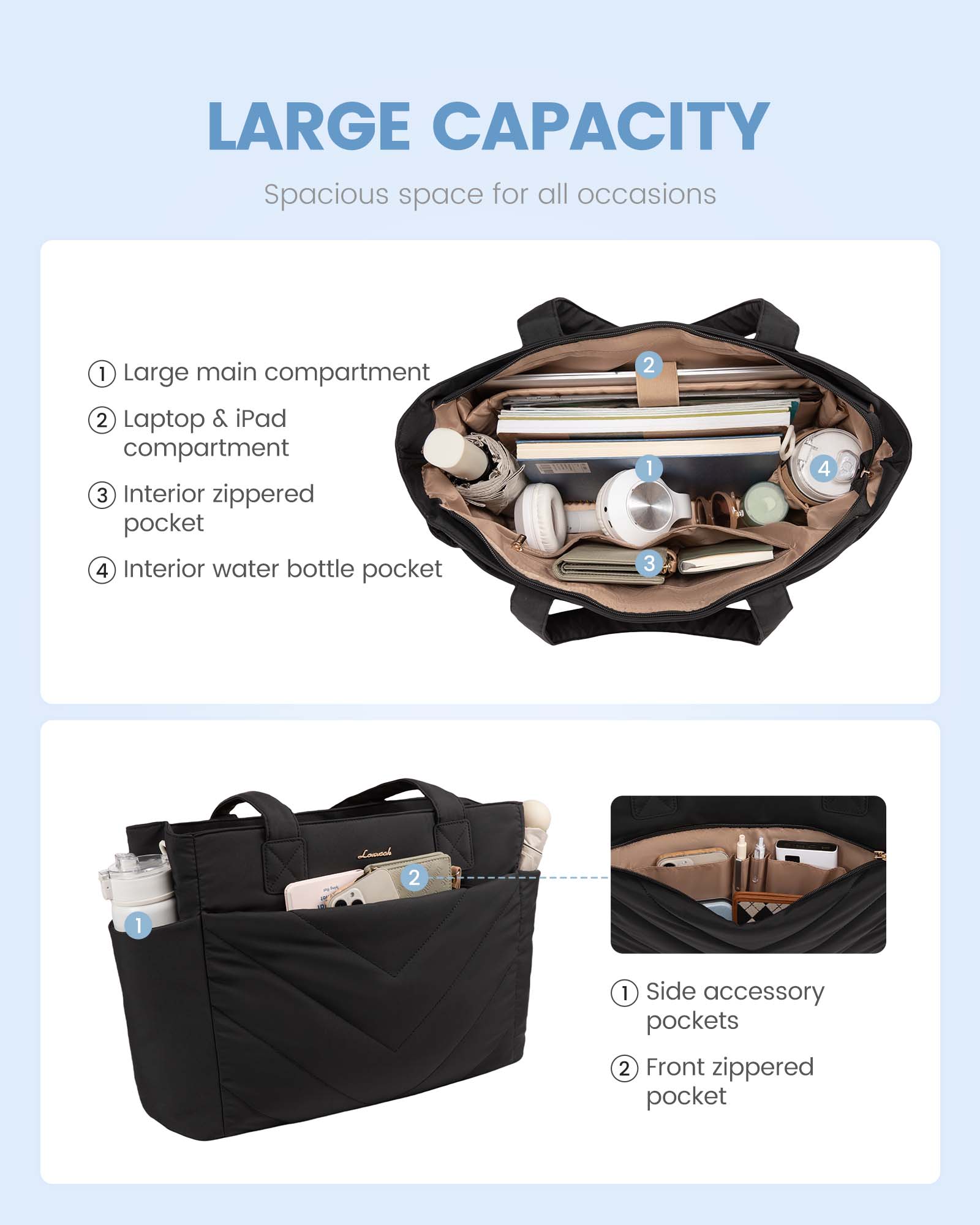 2Pcs Lightweight Puffy Tote Bag - Image 5