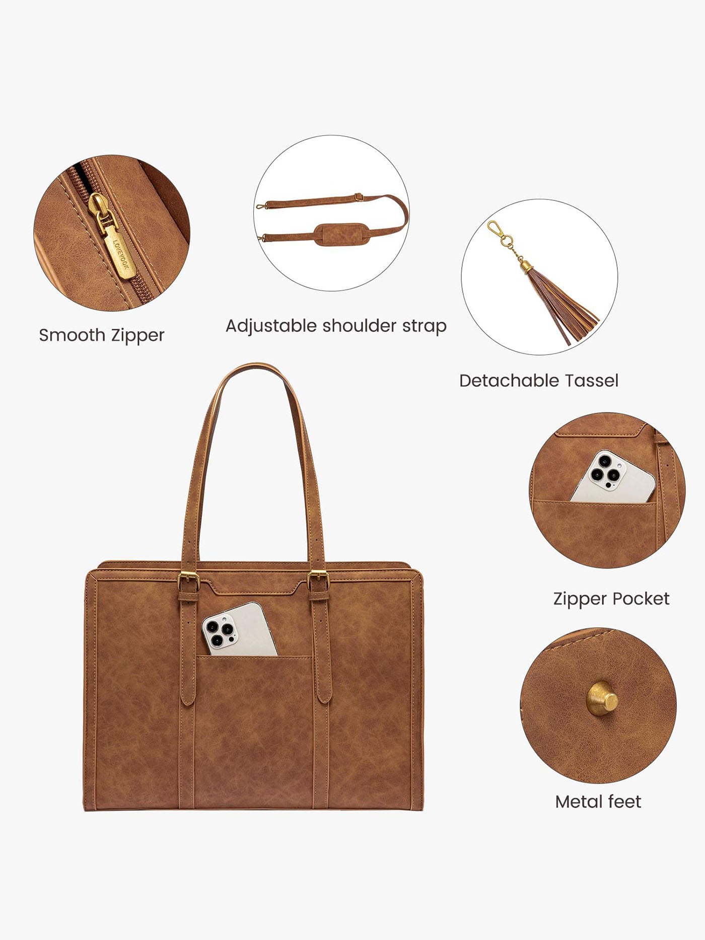 Vintage Embossed Leather Laptop Tote. 15.6 17.3 - Image 6