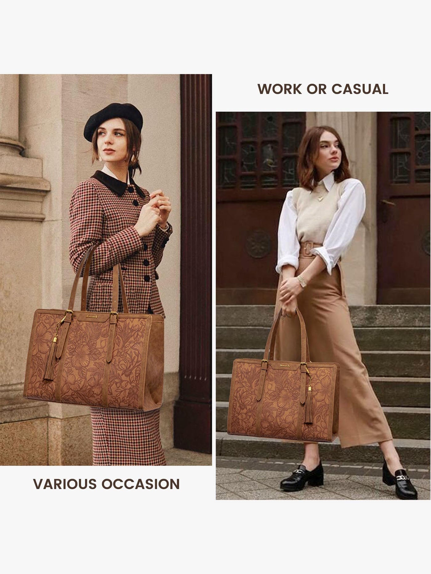 Vintage Embossed Leather Laptop Tote. 15.6 17.3 - Image 8