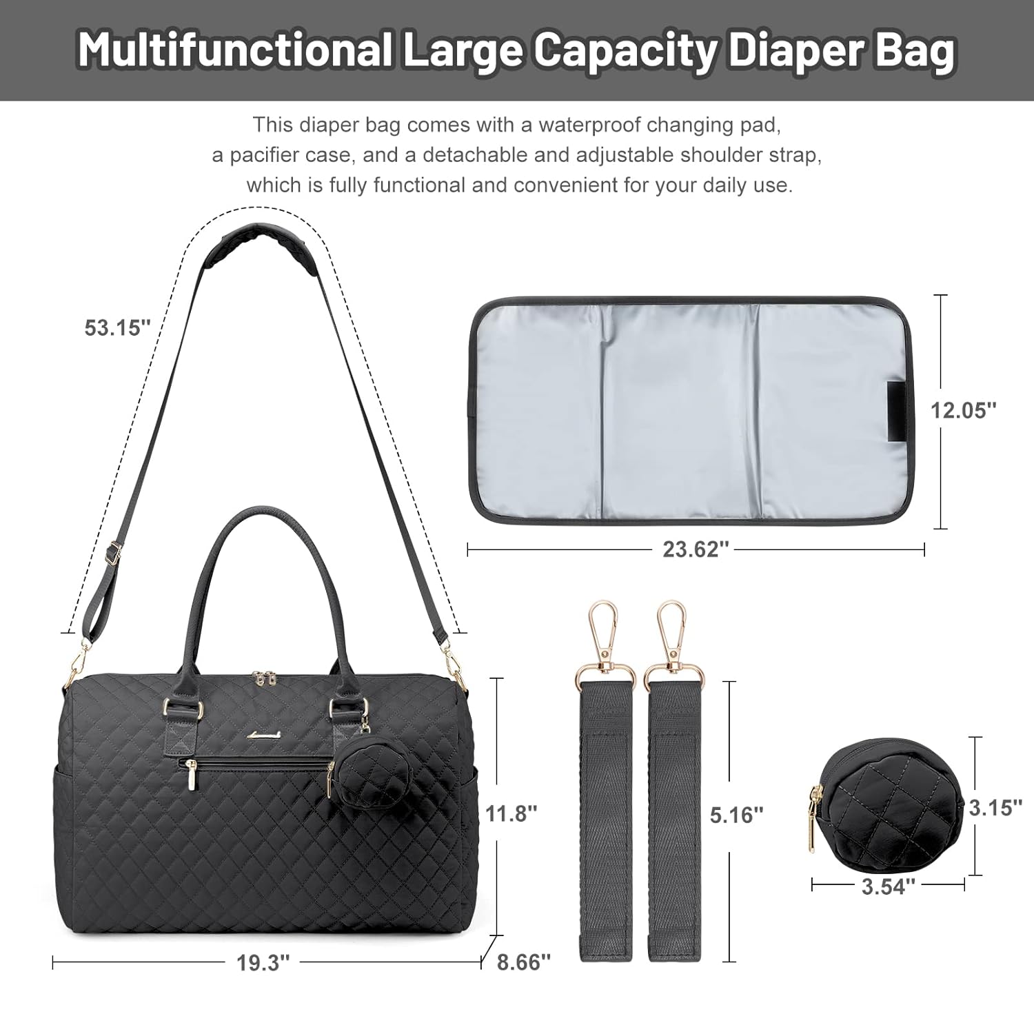 5Pcs Quilted Diaper Tote Bag - Image 7