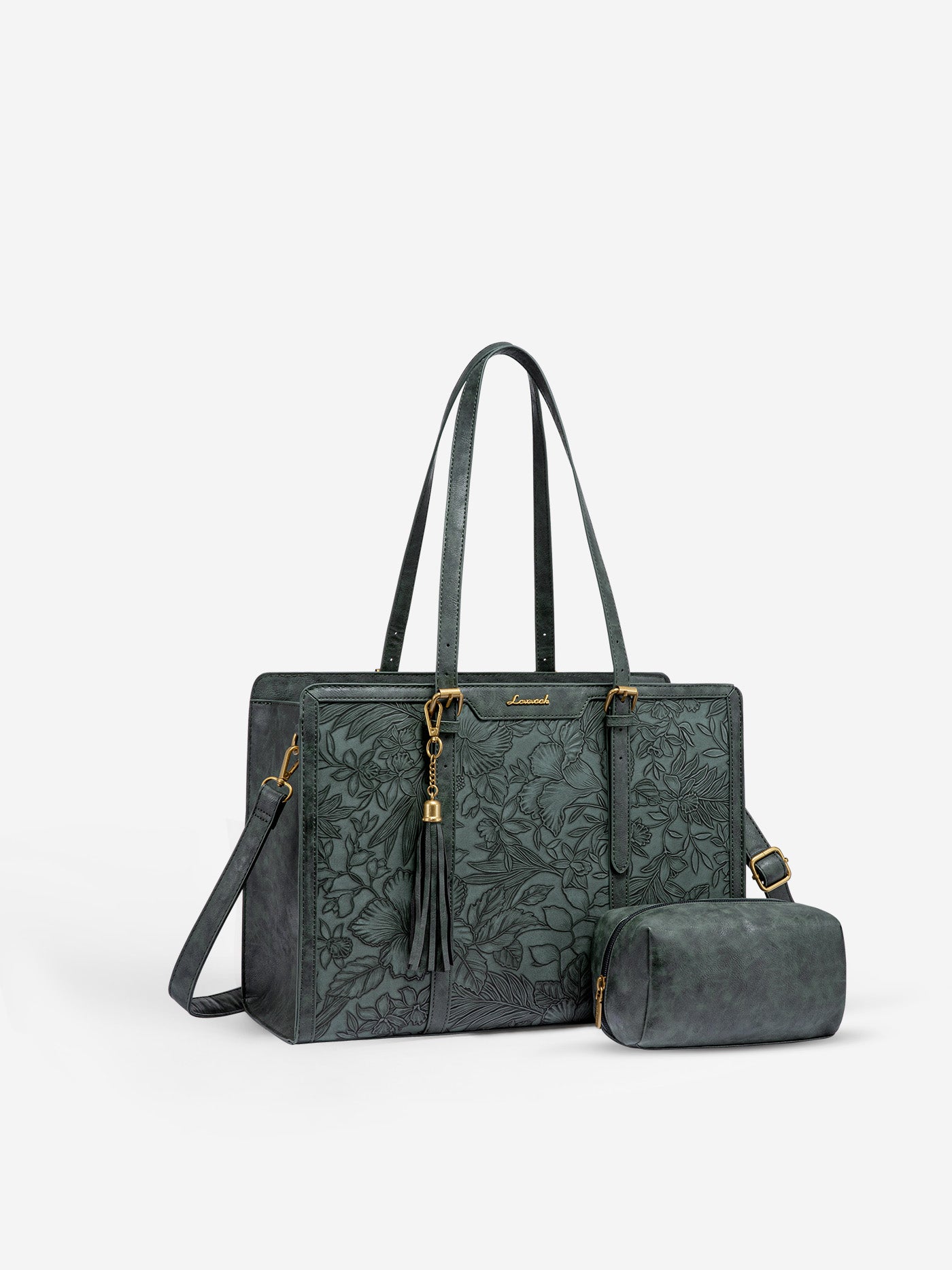 Vintage Embossed Leather Laptop Tote. 15.6 17.3 - Image 16