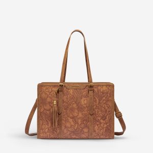 Vintage Embossed Leather Laptop Tote. 15.6 17.3