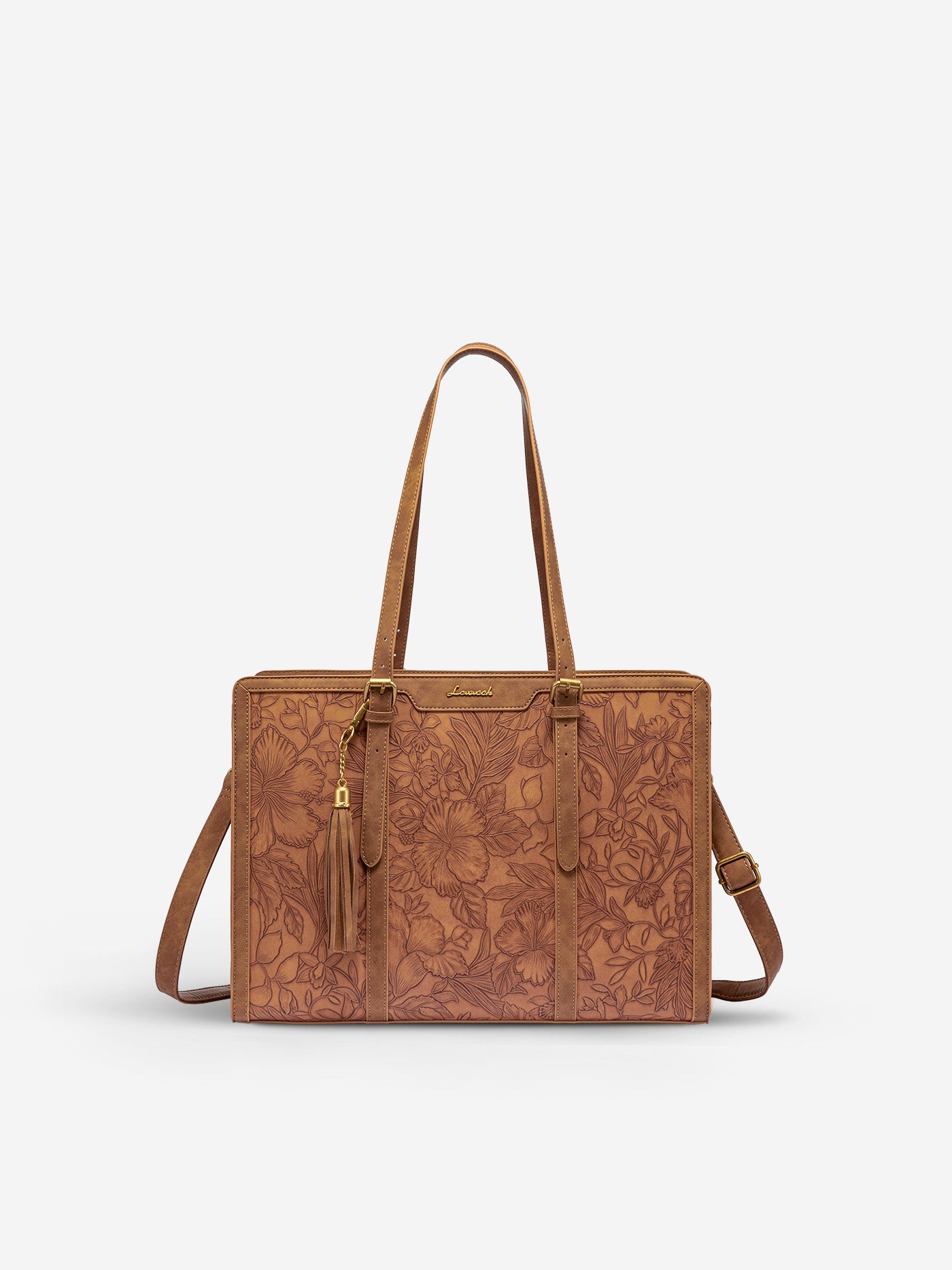 Vintage Embossed Leather Laptop Tote. 15.6 17.3