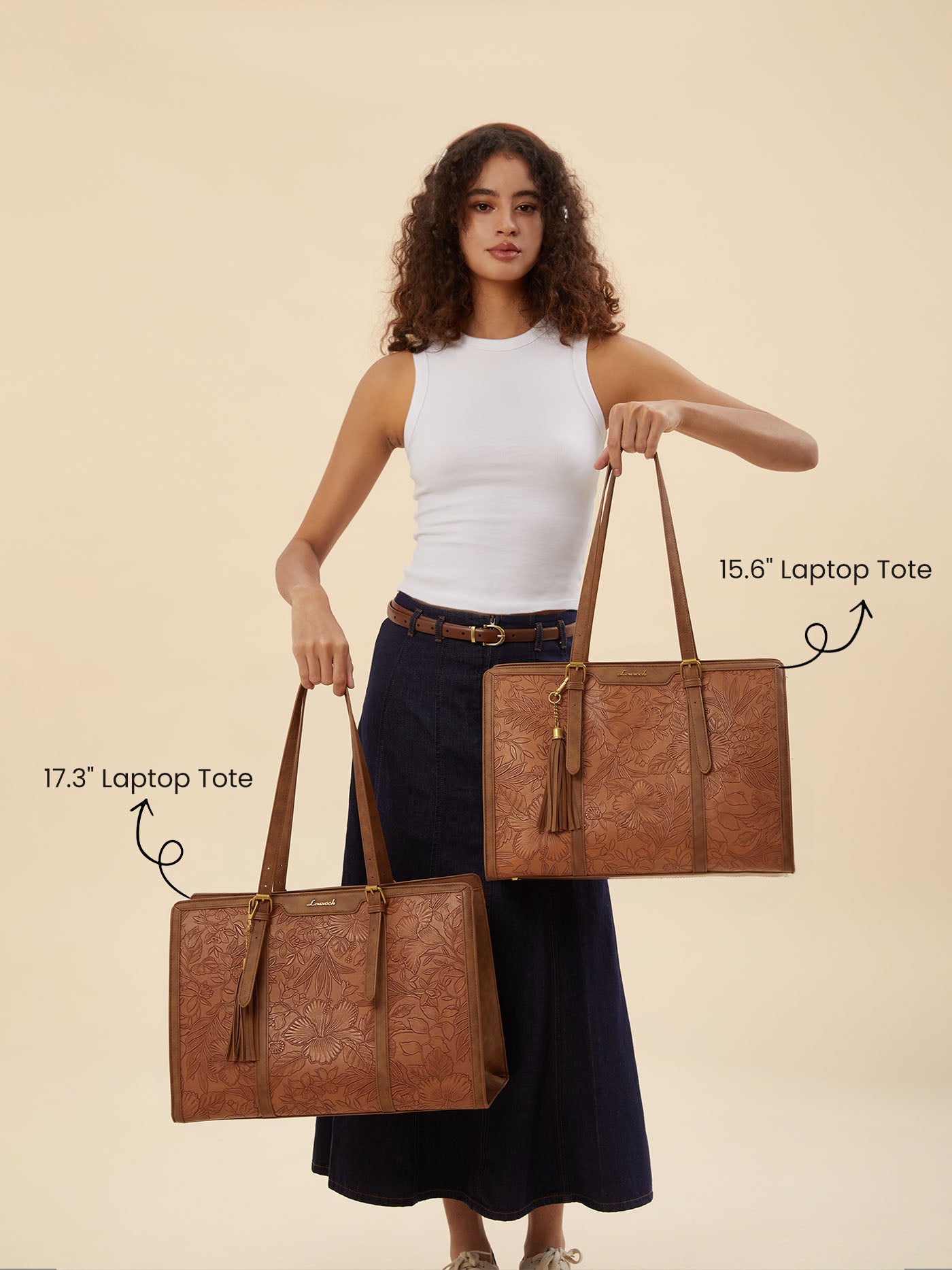 Vintage Embossed Leather Laptop Tote. 15.6 17.3 - Image 12