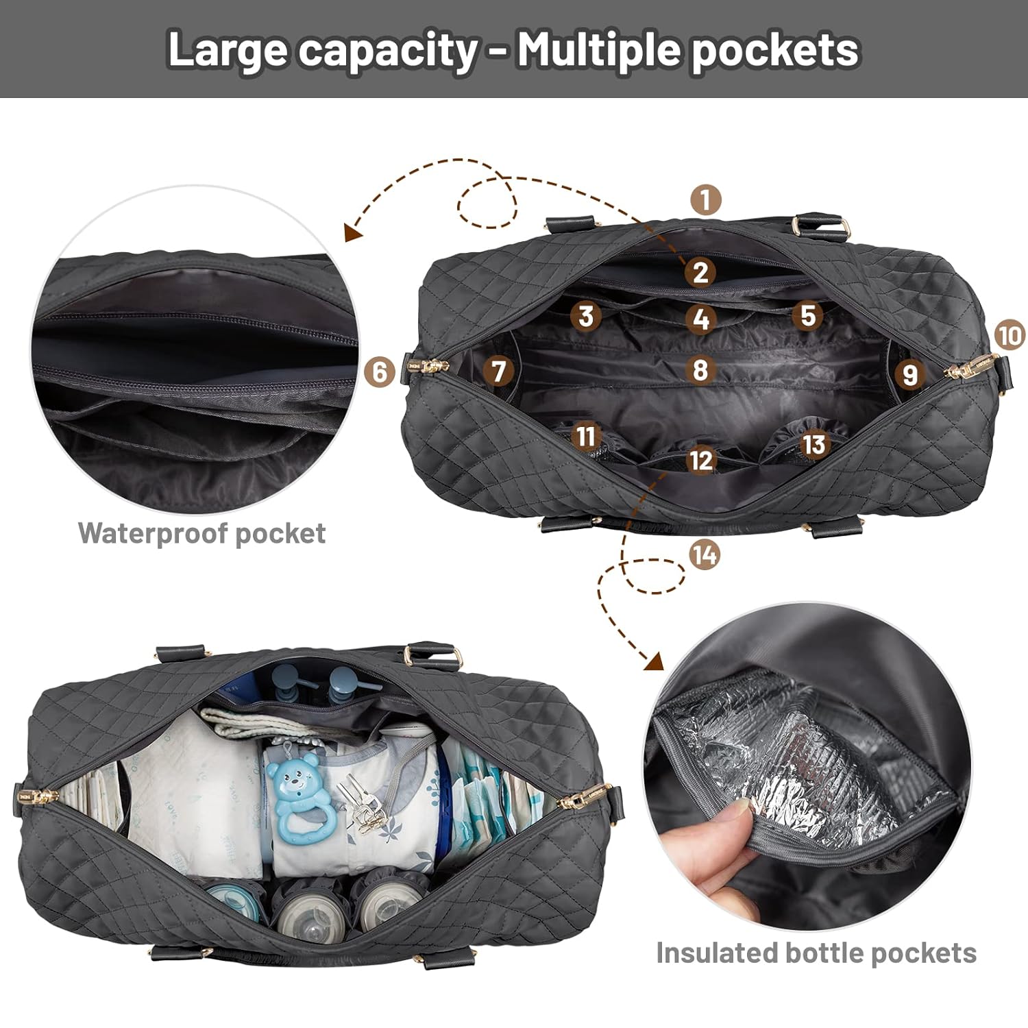 5Pcs Quilted Diaper Tote Bag - Image 9