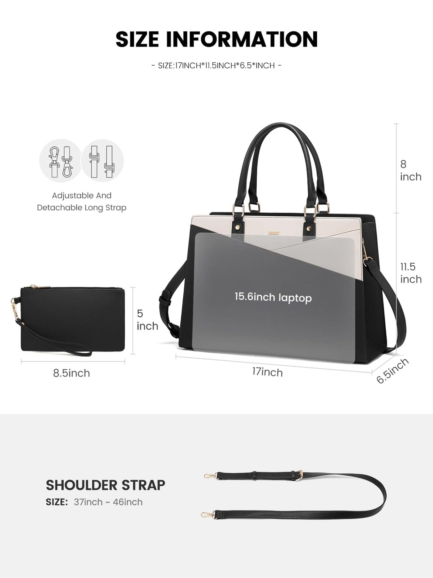 2Pcs Leather Office Laptop Tote Bag. 15.6 17.3 - Image 4