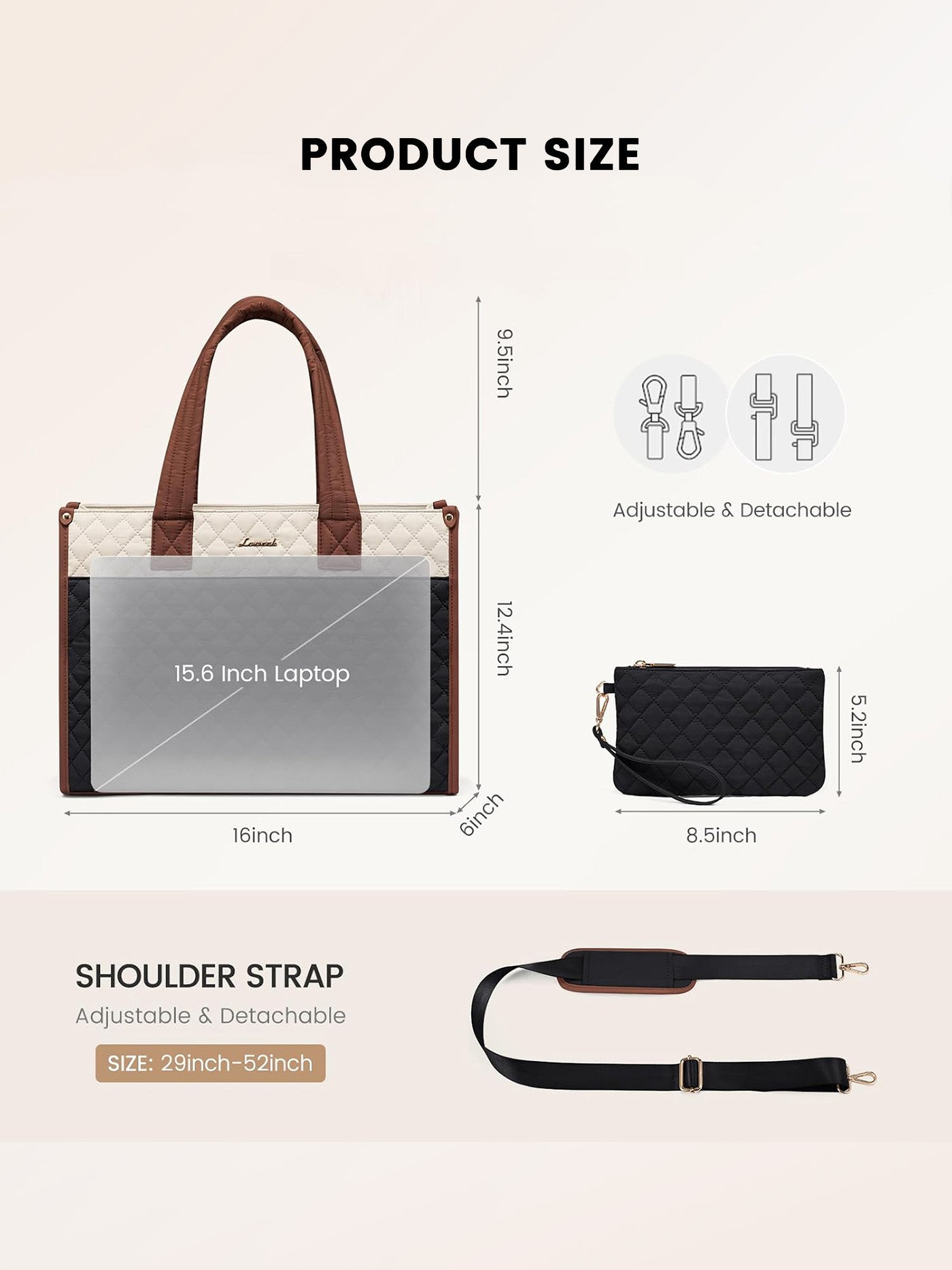 2Pcs Quilted Work Tote Bag. 15.6 17.3 - Image 7
