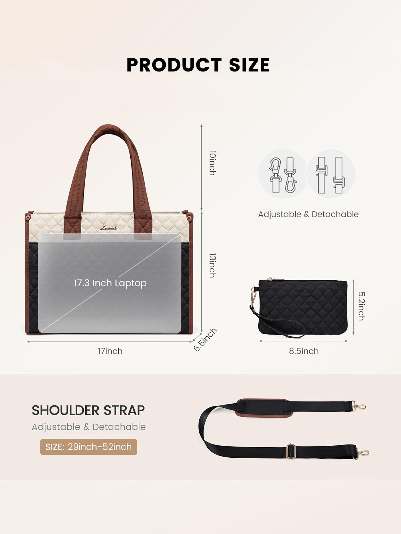 2Pcs Quilted Work Tote Bag. 15.6 17.3 - Image 9
