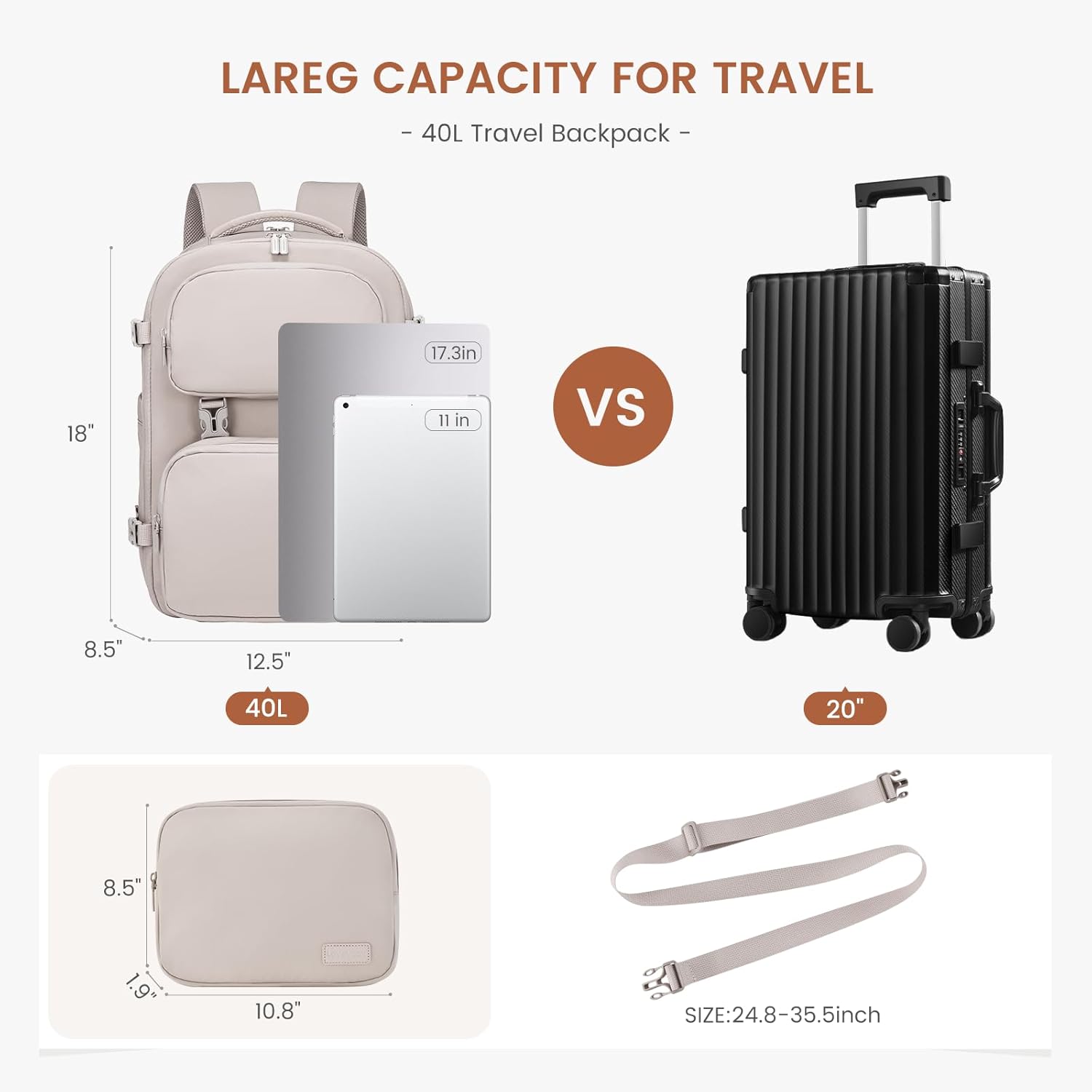 2Pcs Carry on Backpack. 40L 50L - Image 8