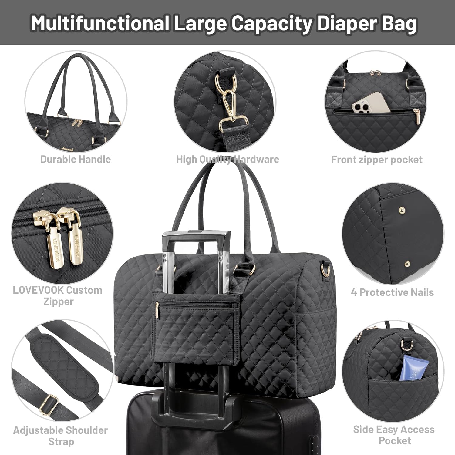 5Pcs Quilted Diaper Tote Bag - Image 11