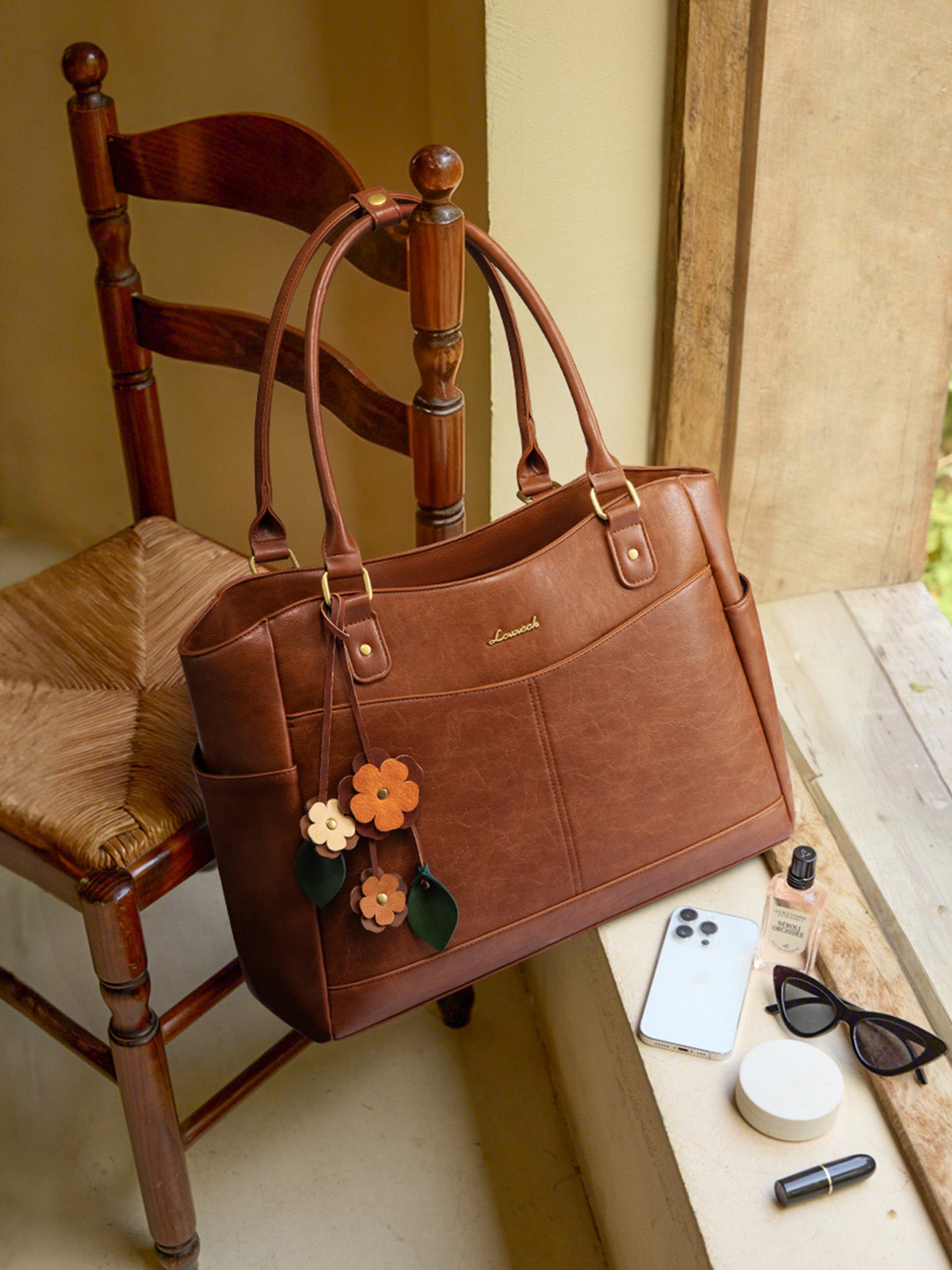 Leather Vintage Tote Bag 15.6 17.3 - Image 2
