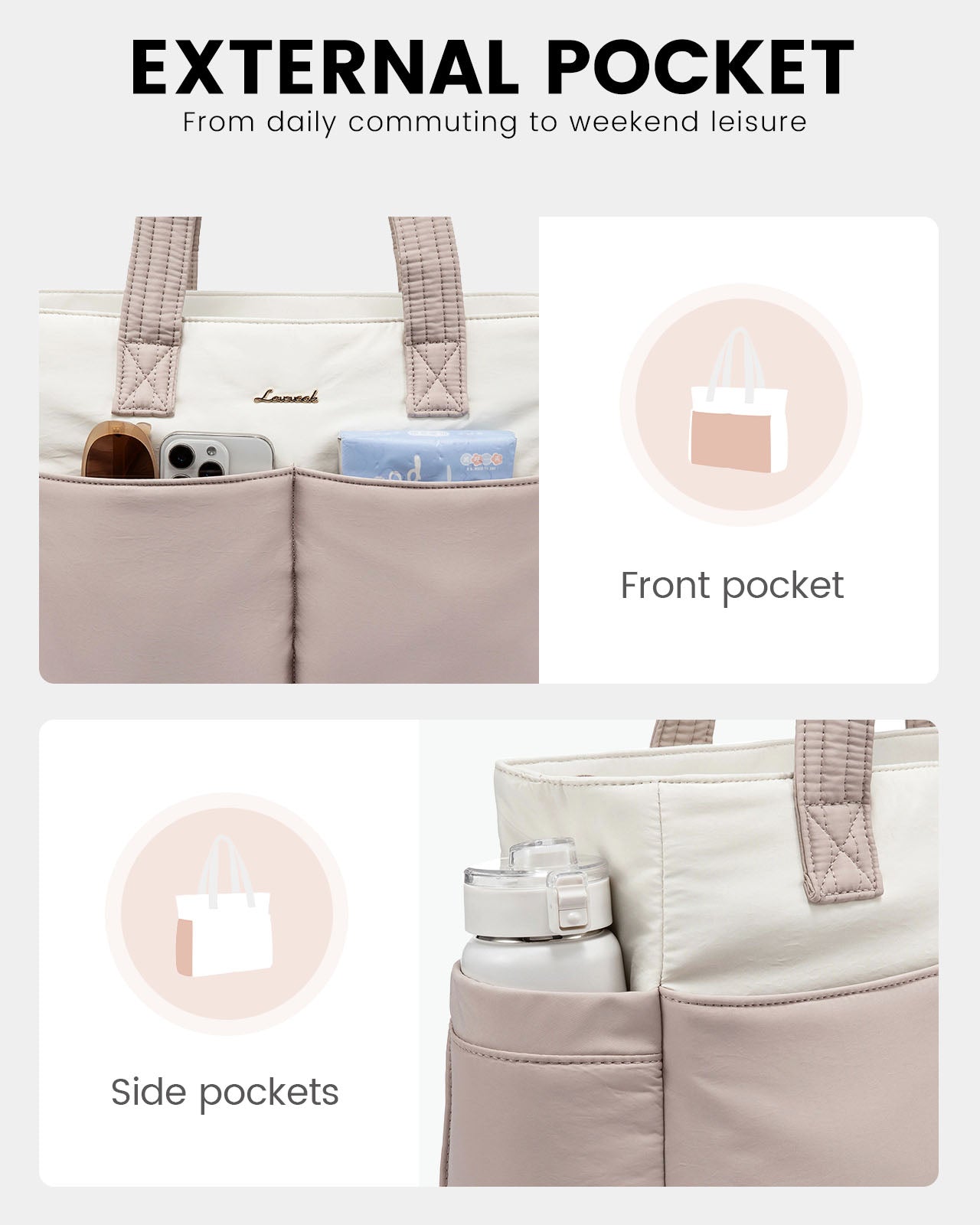 2Pcs Multi-pocket Puffer Tote Bag. 15.6 17.3 - Image 4