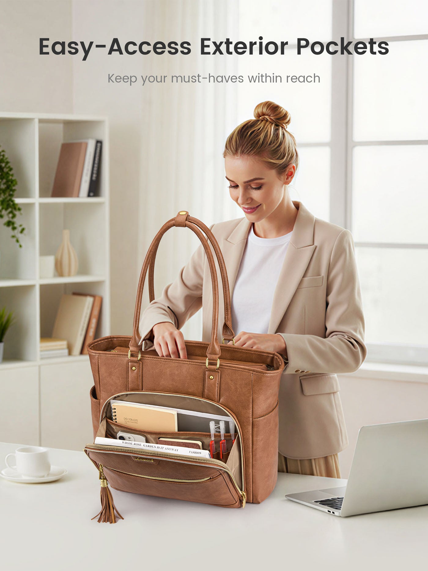 Vintage Leather Laptop Tote Bag 15.6 17.3 - Image 4