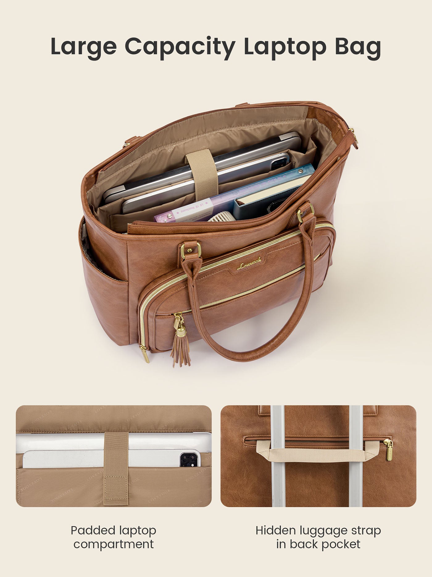Vintage Leather Laptop Tote Bag 15.6 17.3 - Image 6
